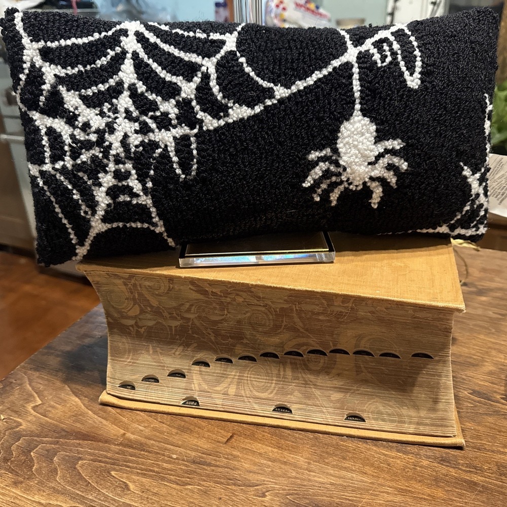 Ashland Halloween Creepy Spider Web Rectangular Hooked Pillow 15 X 8